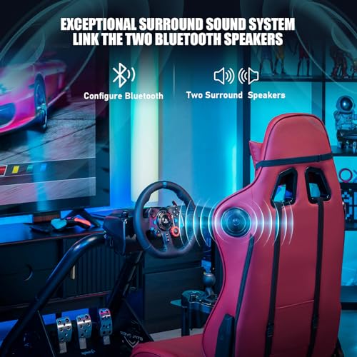 Racing Simulator Cockpit with Seat and Bluetooth Speakers, Alloy Steel Frame (Blue) W27068