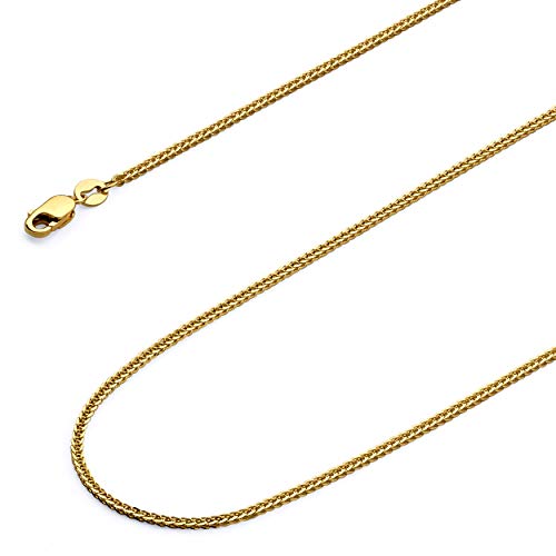 14k Yellow Gold Solid 0.8mm Diamond Cut Braided Square Wheat Chain Necklace with Lobster Claw Clasp T124
