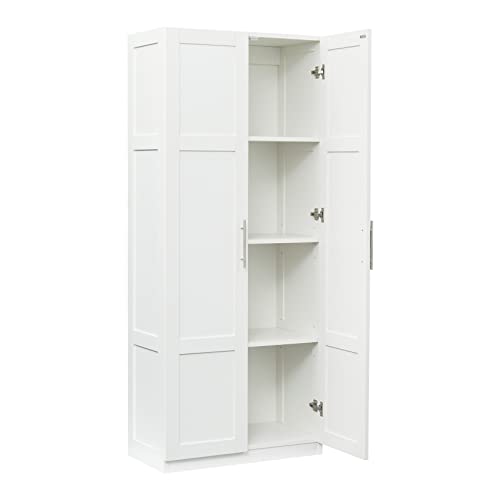 White Two Door Wood Armoire Wardrobe with Shelves S788