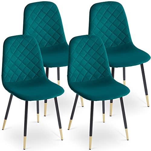 Green Velvet Set of 4 Dining Chairs with Metal Legs L751