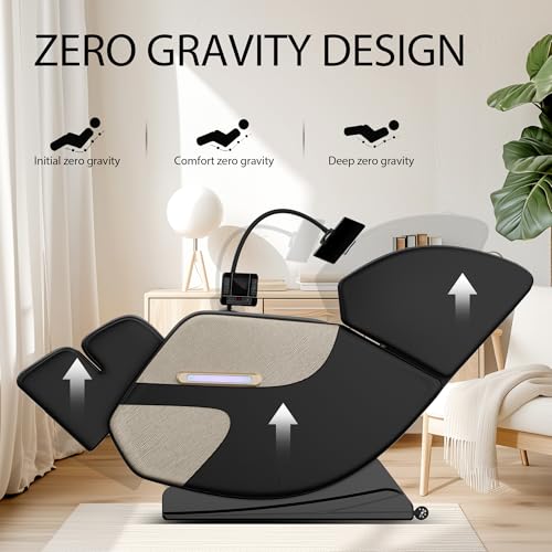 Gold PU Leather Zero Gravity Massage Chair with Airbags and Foot Roller S312787