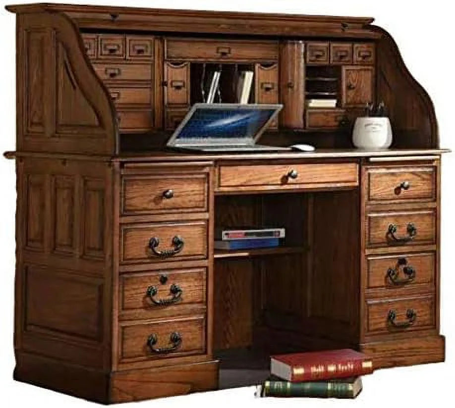 54 Inch Solid Oak Wood Rolltop Desk G703573