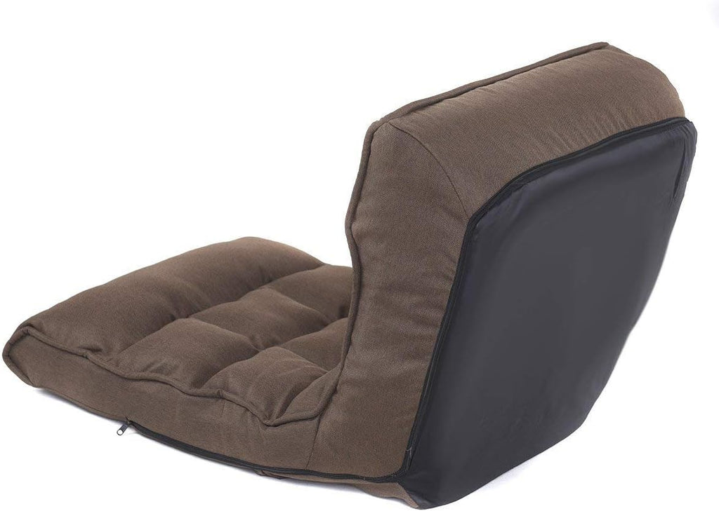 Brown Floor Chair Sleeper 4-Position Adjustable Angle Folding Lazy Sofa Cushioned Couch Lounger D71101