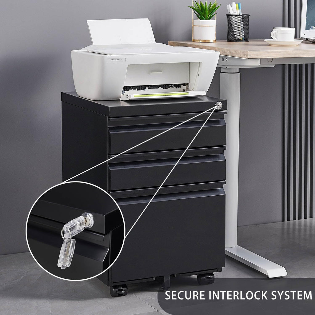 Black Steel 3-Drawer Rolling File Cabinet P671993