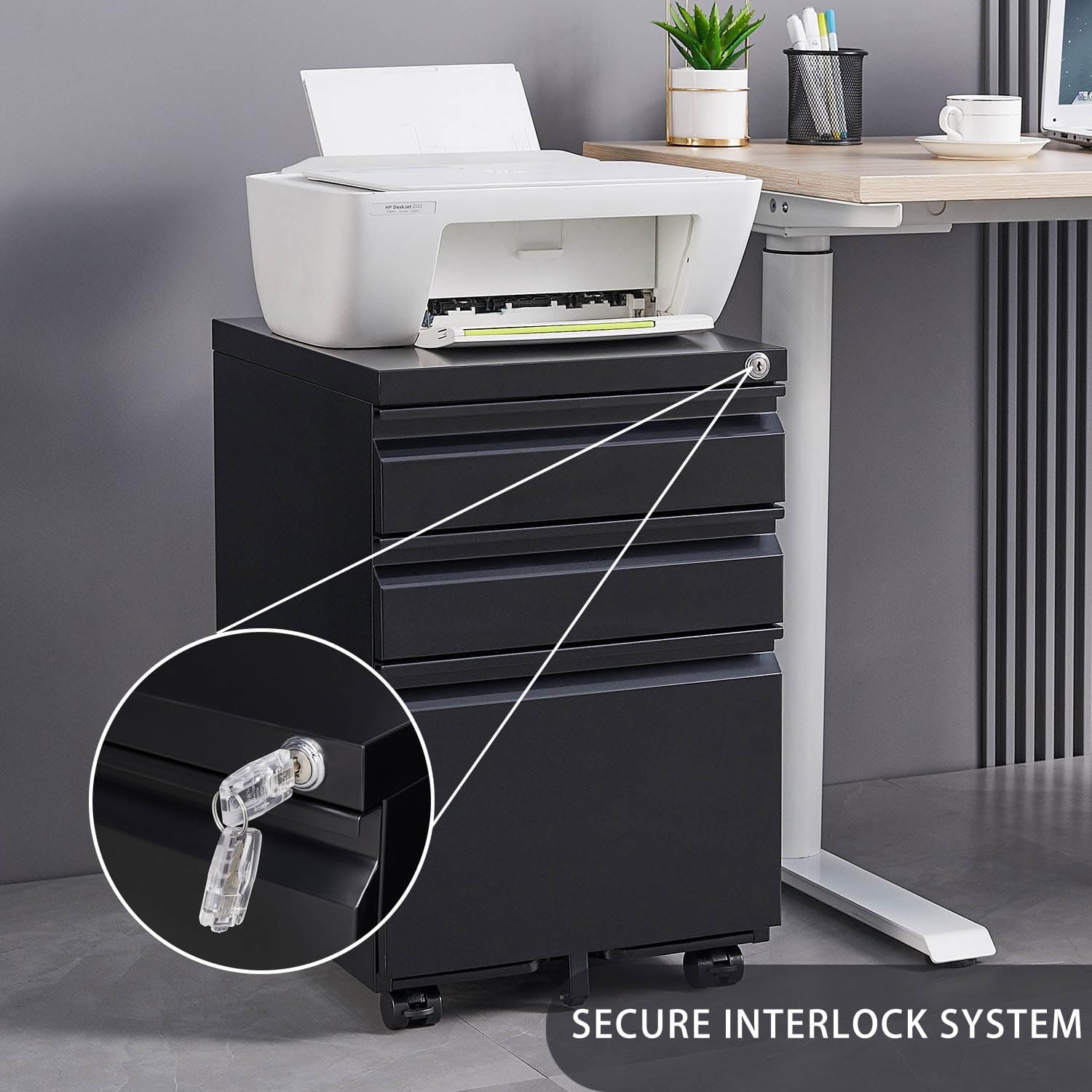 Black Steel 3-Drawer Rolling File Cabinet P671993