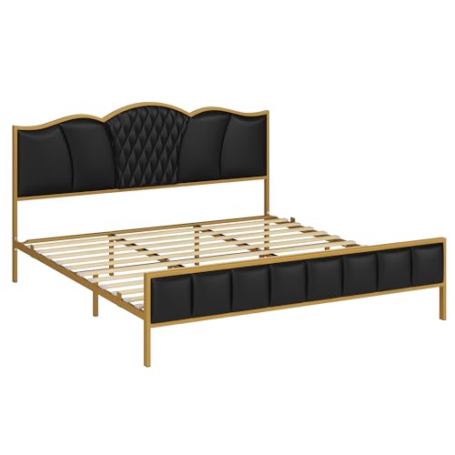 King Faux Leather Platform Bed Frame with Headboard R24364
