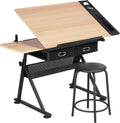 Height Adjustable Drafting Table with Tilting Tabletop and Storage Drawers Q743771