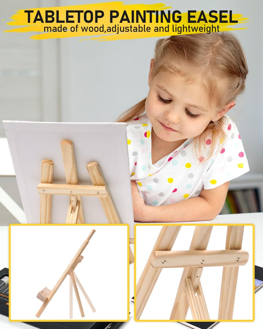 65PCS Acrylic Paint Canvas Set with 12 Colors, 30 Paint Brushes, 5 Canvas, Wood Easel, 3 Palette, A5 Paper Pad J642792