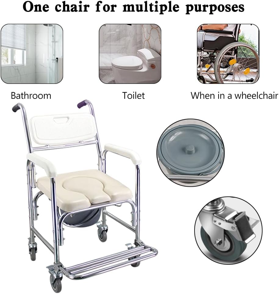 Multifunction Wheeled Mobile Toilet Commode Shower Chair Wheelchair with Wheels L946