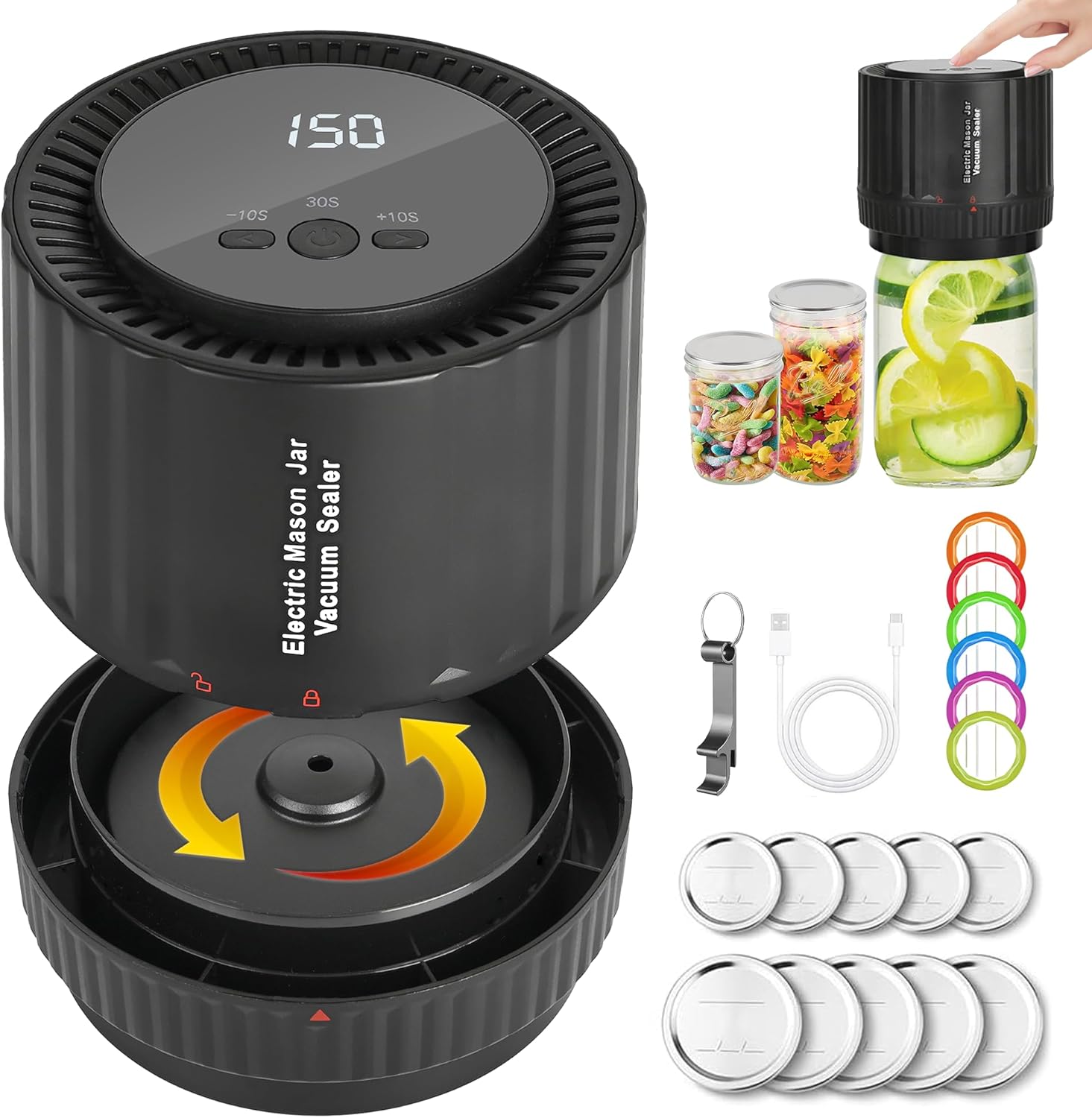 Electric Mason Jar Vacuum Sealer Kit for Wide Mouth and Regular Mouth Jar G414706