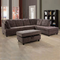 Brown Corduroy L Shaped Sectional Sofa Set with Ottoman M493708