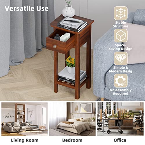 White Narrow End Table with Drawer & Shelf R687785