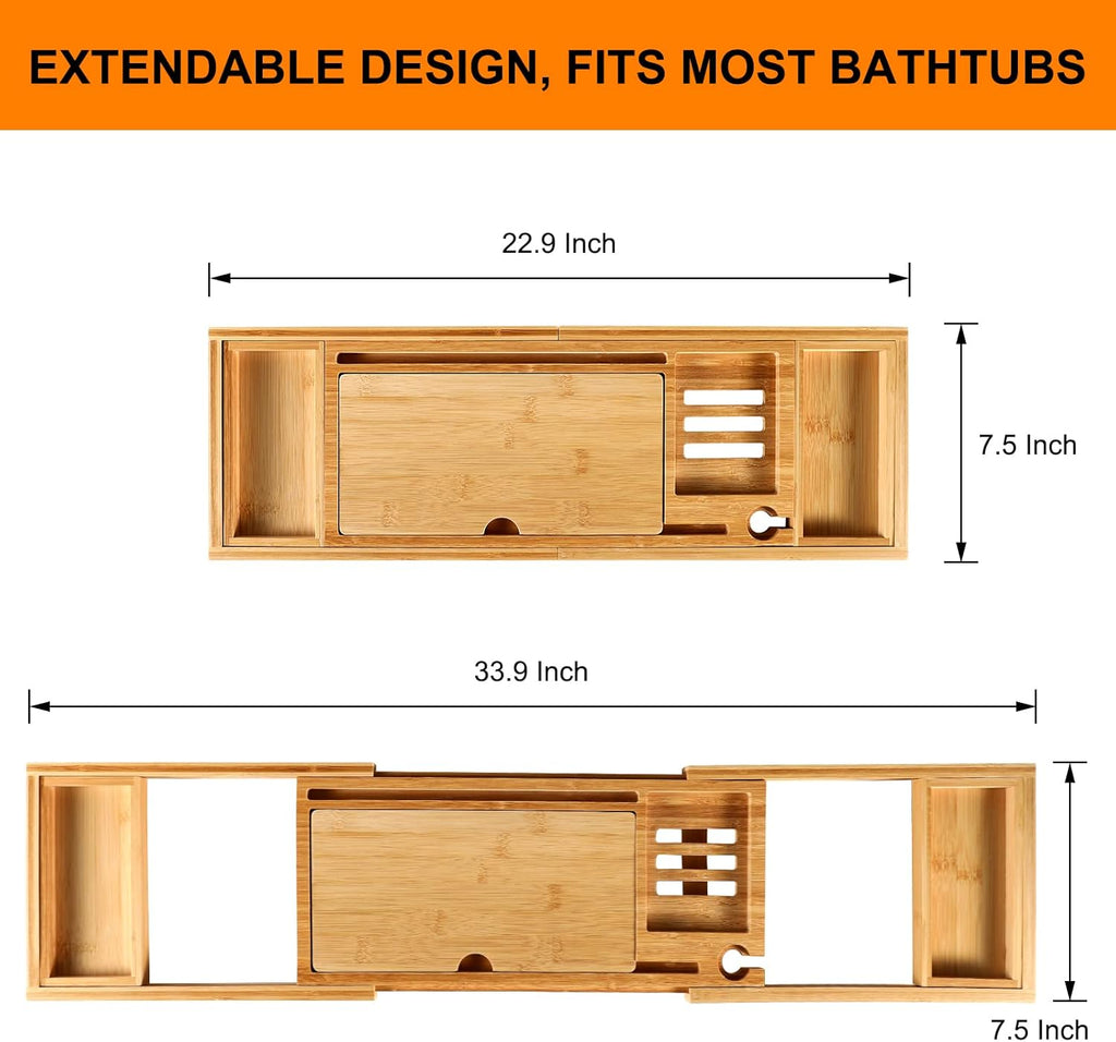 Bamboo Bathtub Caddy Tray with Extending Sides K388679