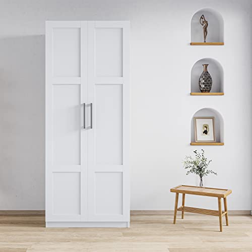 White Two Door Wood Armoire Wardrobe with Shelves S788