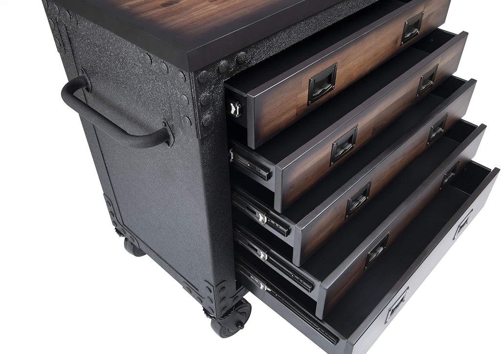 36" 5 Drawer Rolling Tool Chest with Wood Top S5480