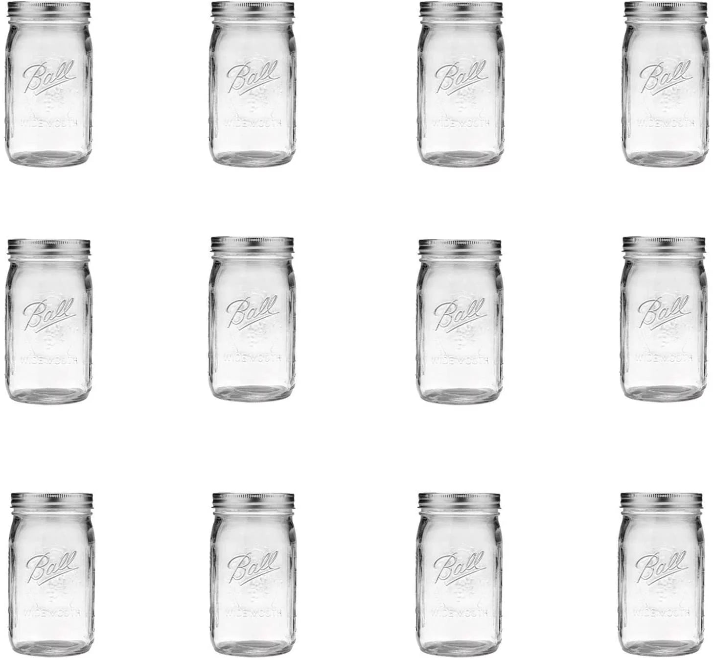 Wide Mouth Quart (32 oz) Jars with Lids and Bands (3 Pack of 12) M797934