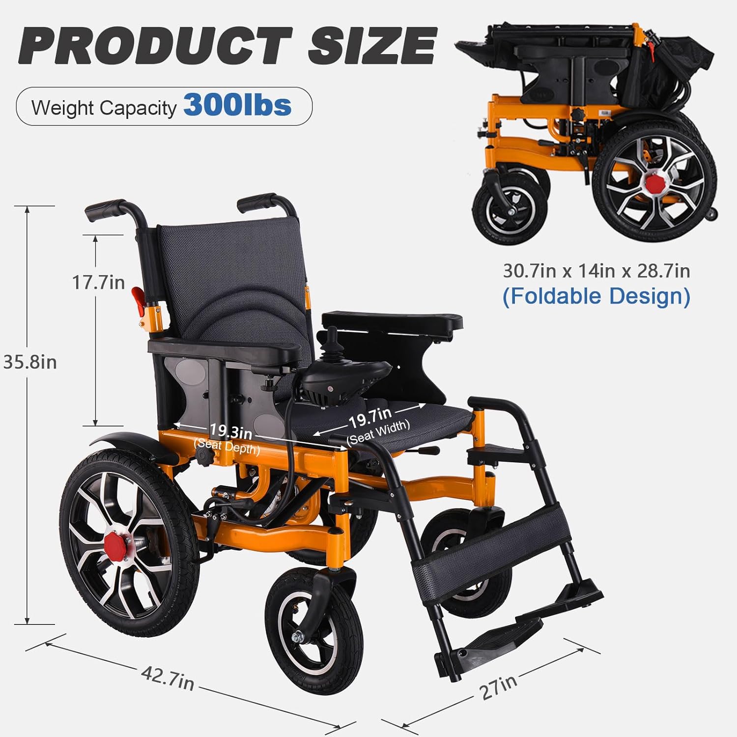 Lightweight Folding Electric Wheelchair with 20in Seat, All Terrain Power Wheelchair B60713