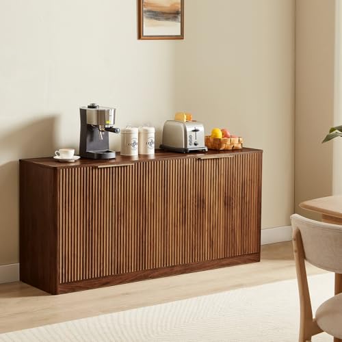 67" Fluted Oak Buffet Cabinet Sideboard with Storage, Large Credenza with 6 Doors E41086