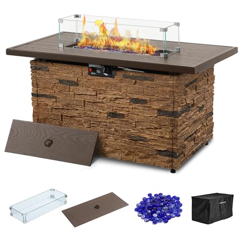 Propane Fire Pit Table with Glass Wind Guard and Lid Z2133