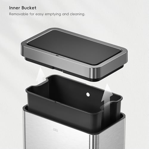 47 Liter 12.4 Gallon Touchless Rectangular Motion Sensor Trash Can with Removable Liner Brushed Stainless Steel Finish M22410