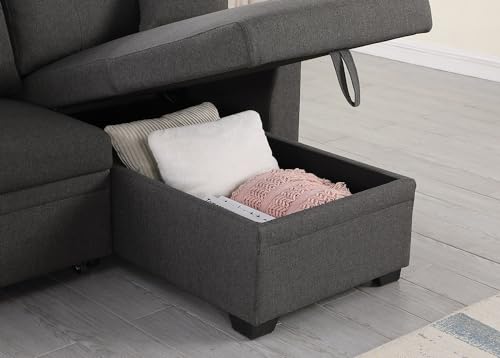 81" Grey L Shaped Sleeper Sofa with Storage Y776932