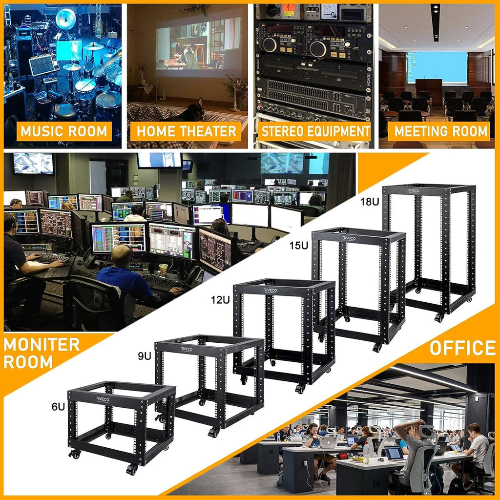 9U Open Frame Server Rack with Casters Black Q82983