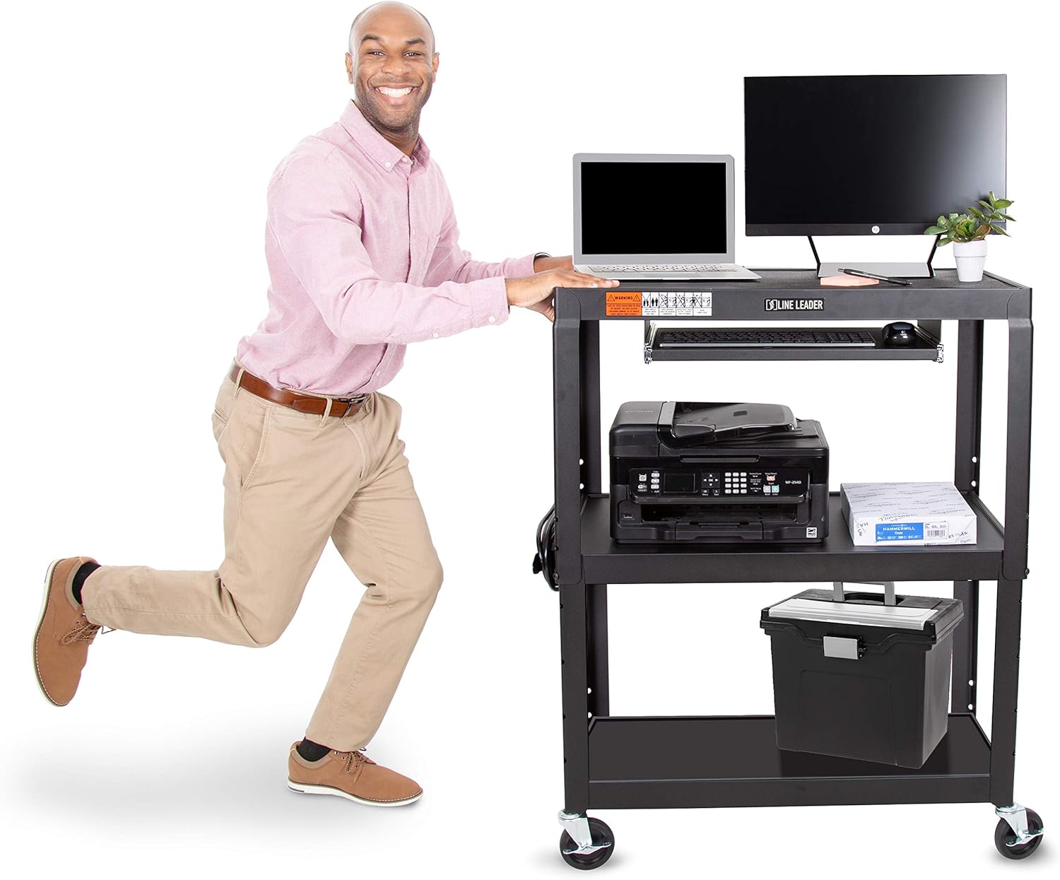 Large AV Cart with Retractable Keyboard Tray Height Adjustable Utility Cart Black 34in x 18in x 42in F128211