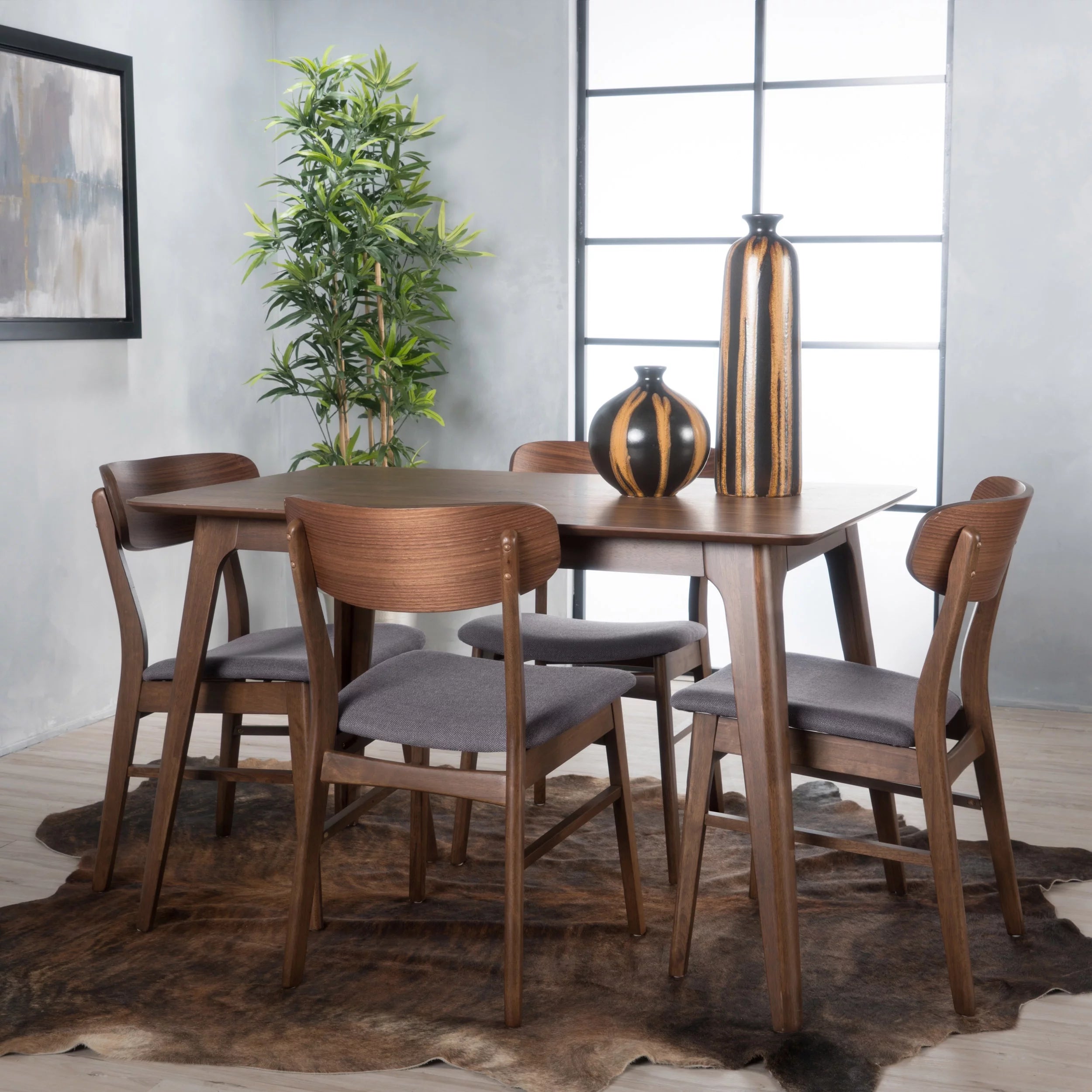 Dark Gray and Walnut 5 Piece Dining Set P5184
