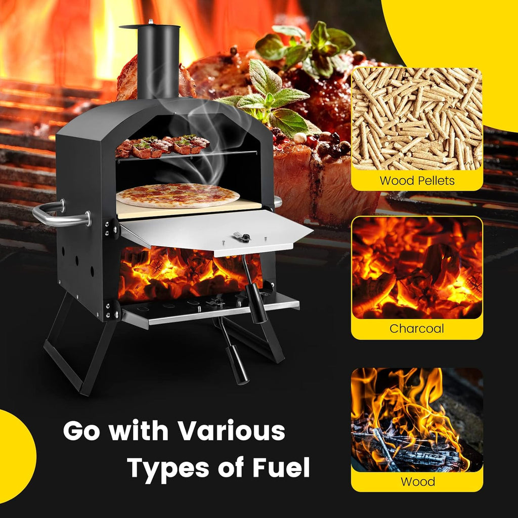 Outdoor Pizza Oven with Pizza Stone, Pizza Peel, Removable Cooking Rack, Waterproof Cover, Folding Legs (28 Inch) Q82589