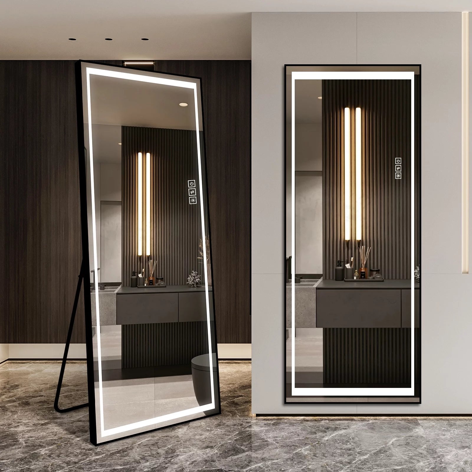 65"X22" Black LED Aluminum Floor Mirror Z300