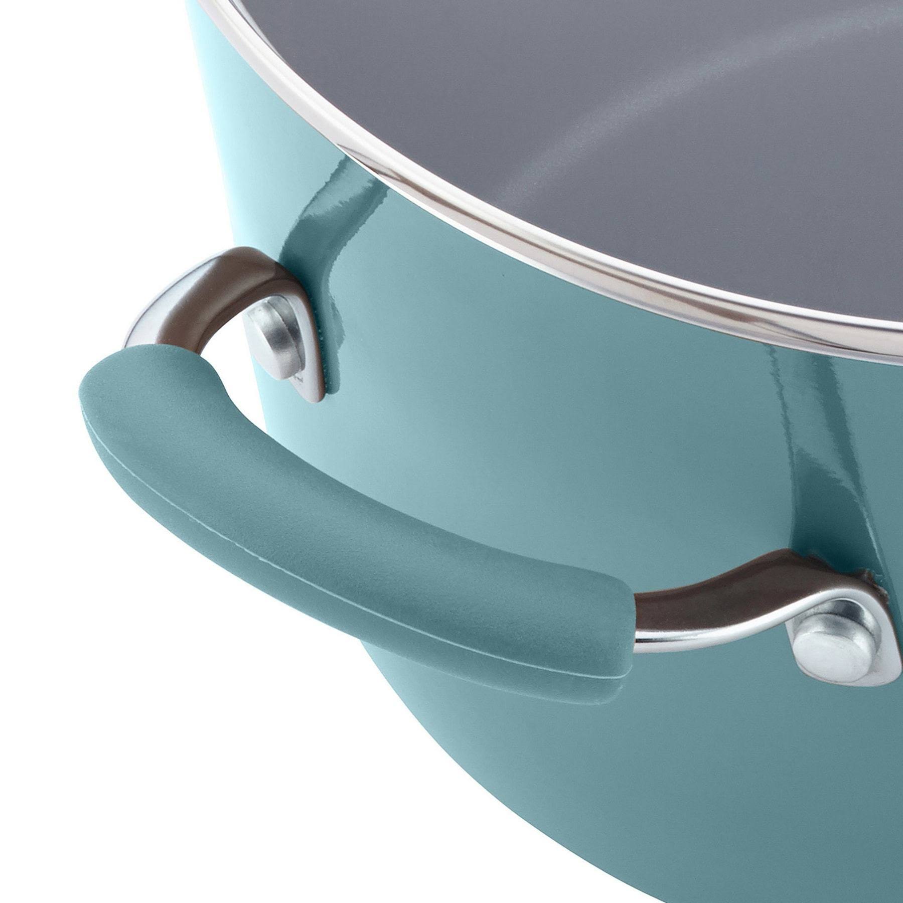 Hard Enamel Nonstick 8-Quart Covered Oval Pasta Pot with Pour Spout, Agave Blue O9850