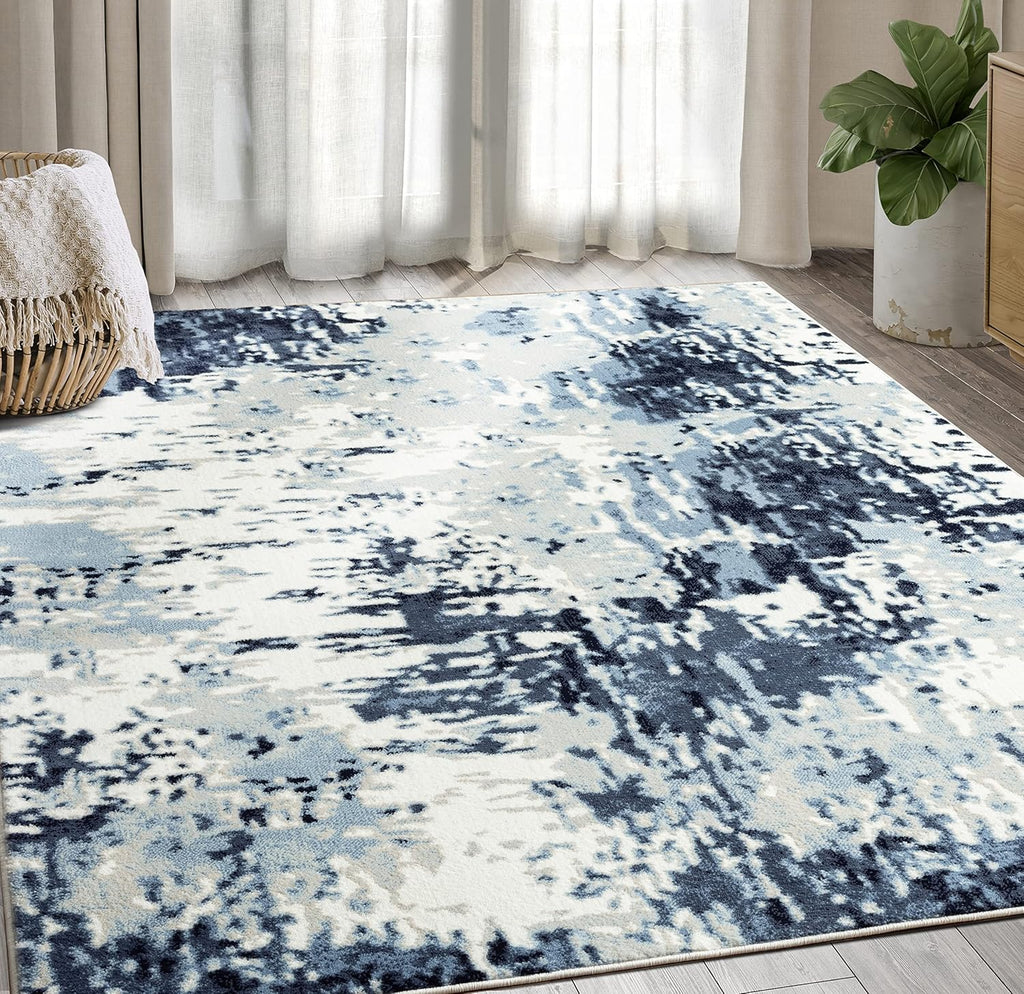 Blue White Grey Contemporary 5' 3" x 7' 6" Non-Shed Area Rug G891151