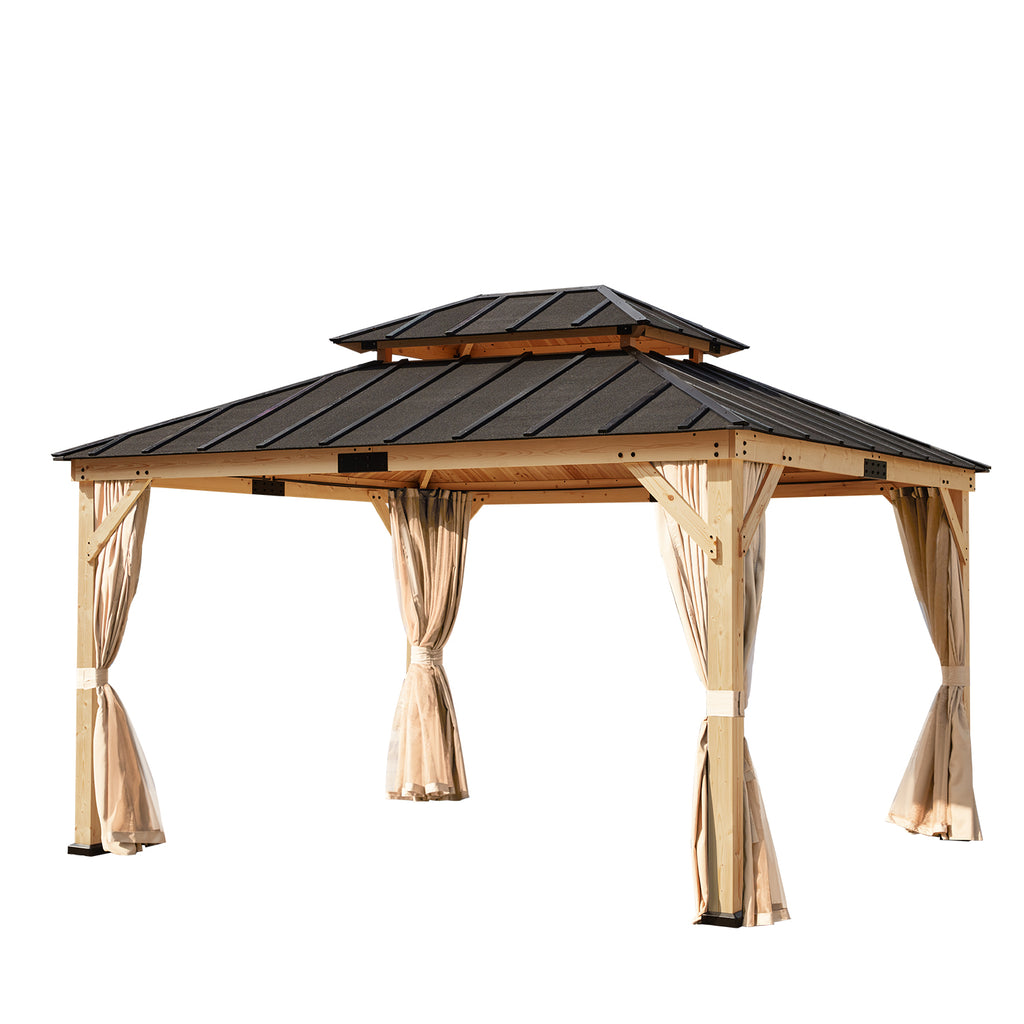 11' x 13' Hardtop Gazebo with Curtains and Meshes A4288