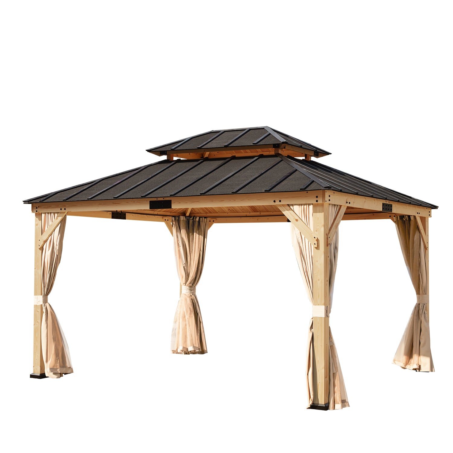 11' x 13' Hardtop Gazebo with Curtains and Meshes A4288