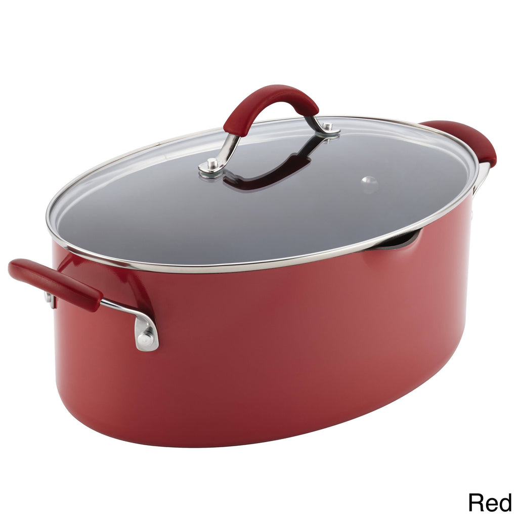 Hard Enamel Nonstick 8-Quart Covered Oval Pasta Pot with Pour Spout, Agave Blue O9850