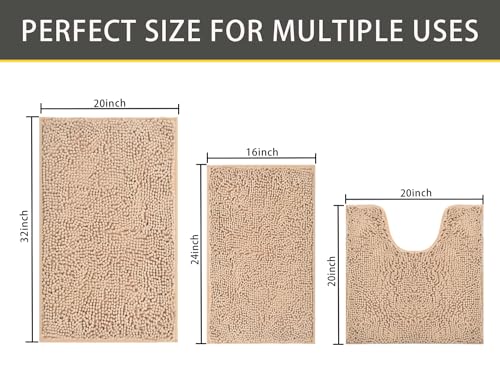Black 3 Piece Non Slip Chenille Bath Mat Set S8040