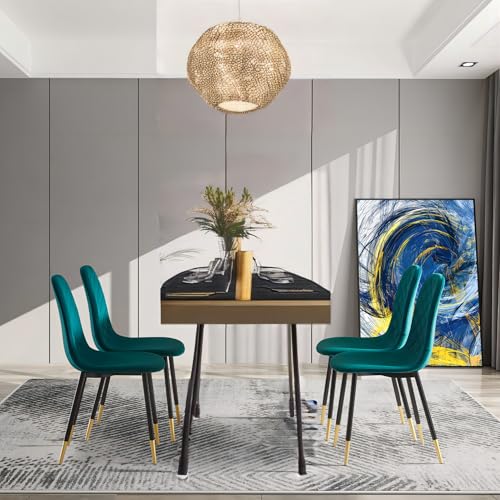 Green Velvet Set of 4 Dining Chairs with Metal Legs L751