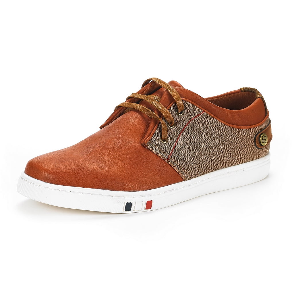 Mens Mesh Leather Sneakers Slip On Lace Up Shoes TAN K5438