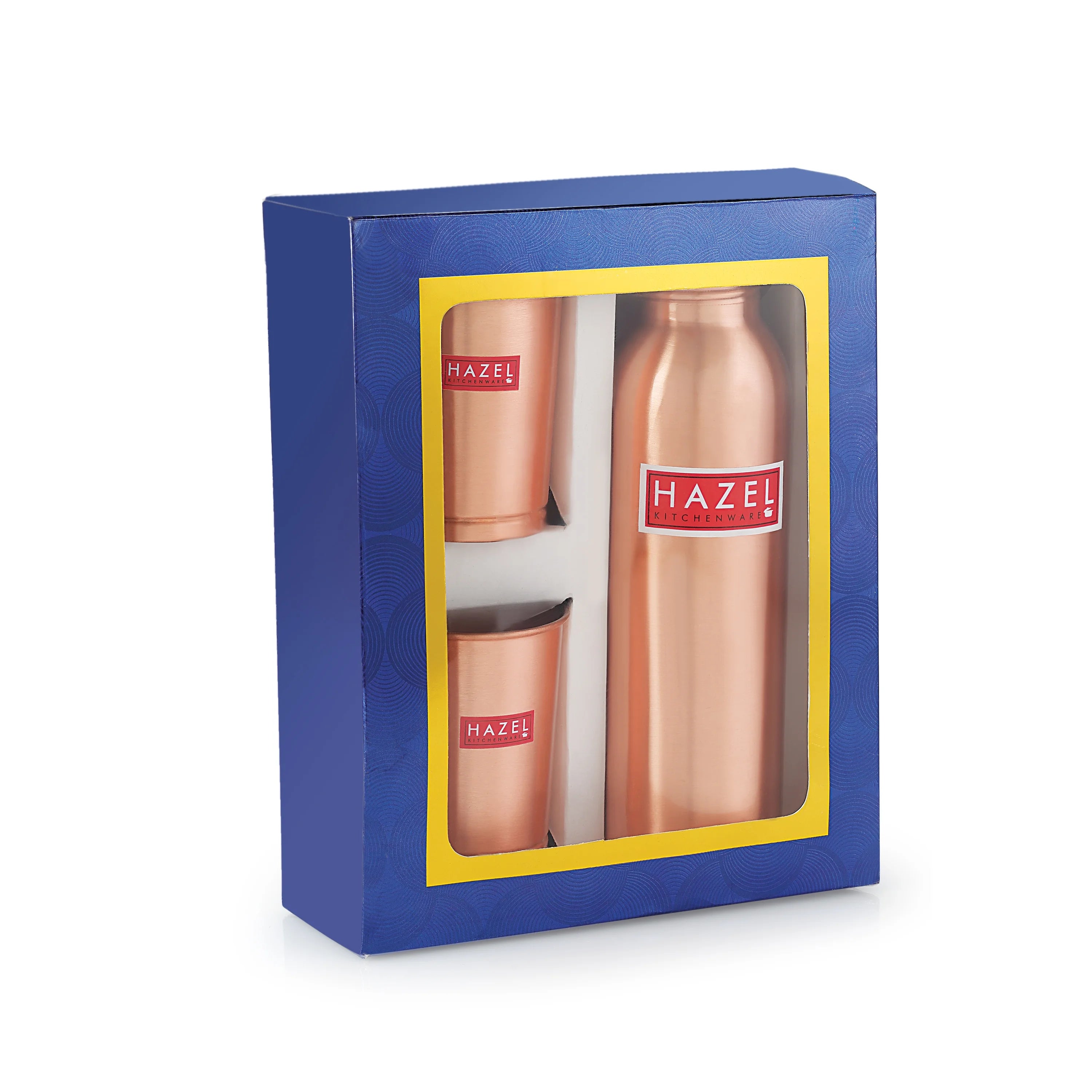 Copper Water Bottle, 28oz & 2 Glasses, 10oz E7135