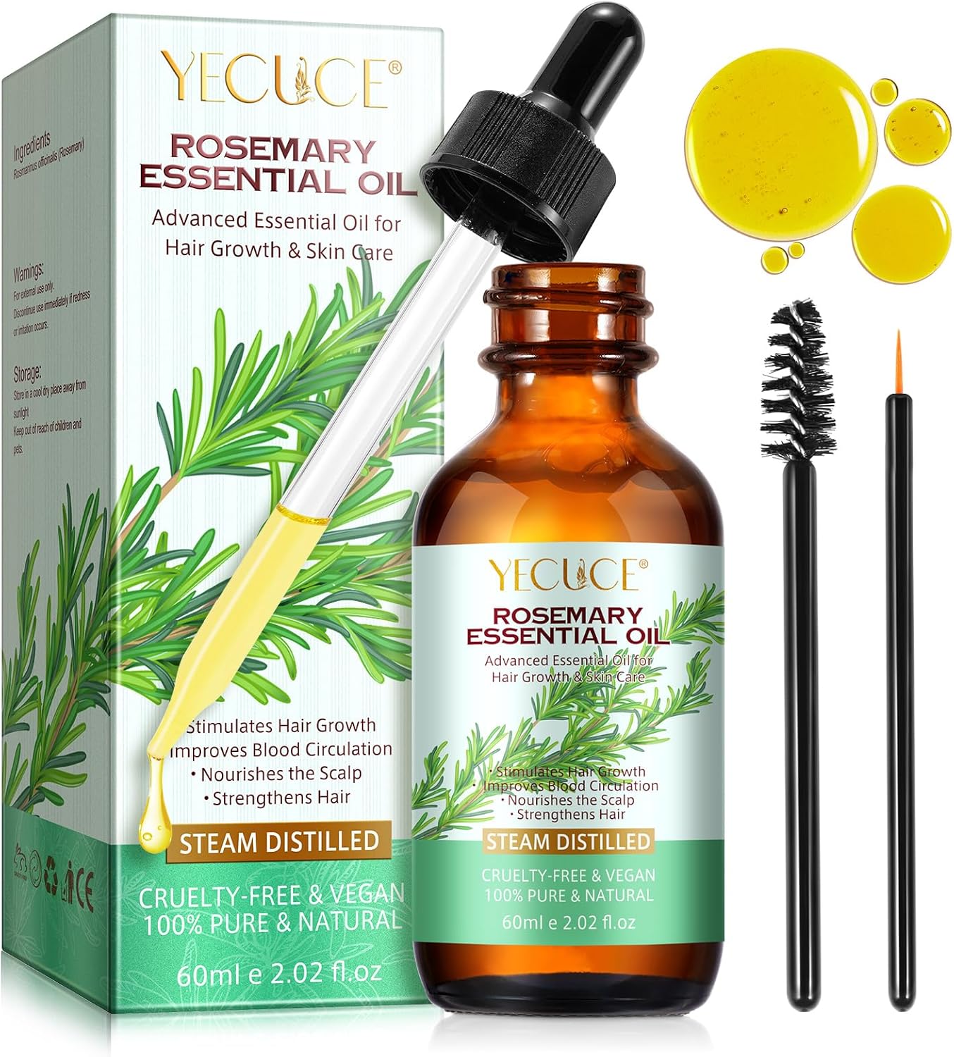 2.02 Fl Oz Pure Rosemary Essential Oil with Glass Dropper J39819