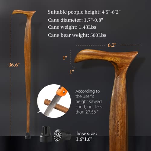 Natural Solid Wood Walking Cane with 3 Rubber Tips and Travel Bag R732692