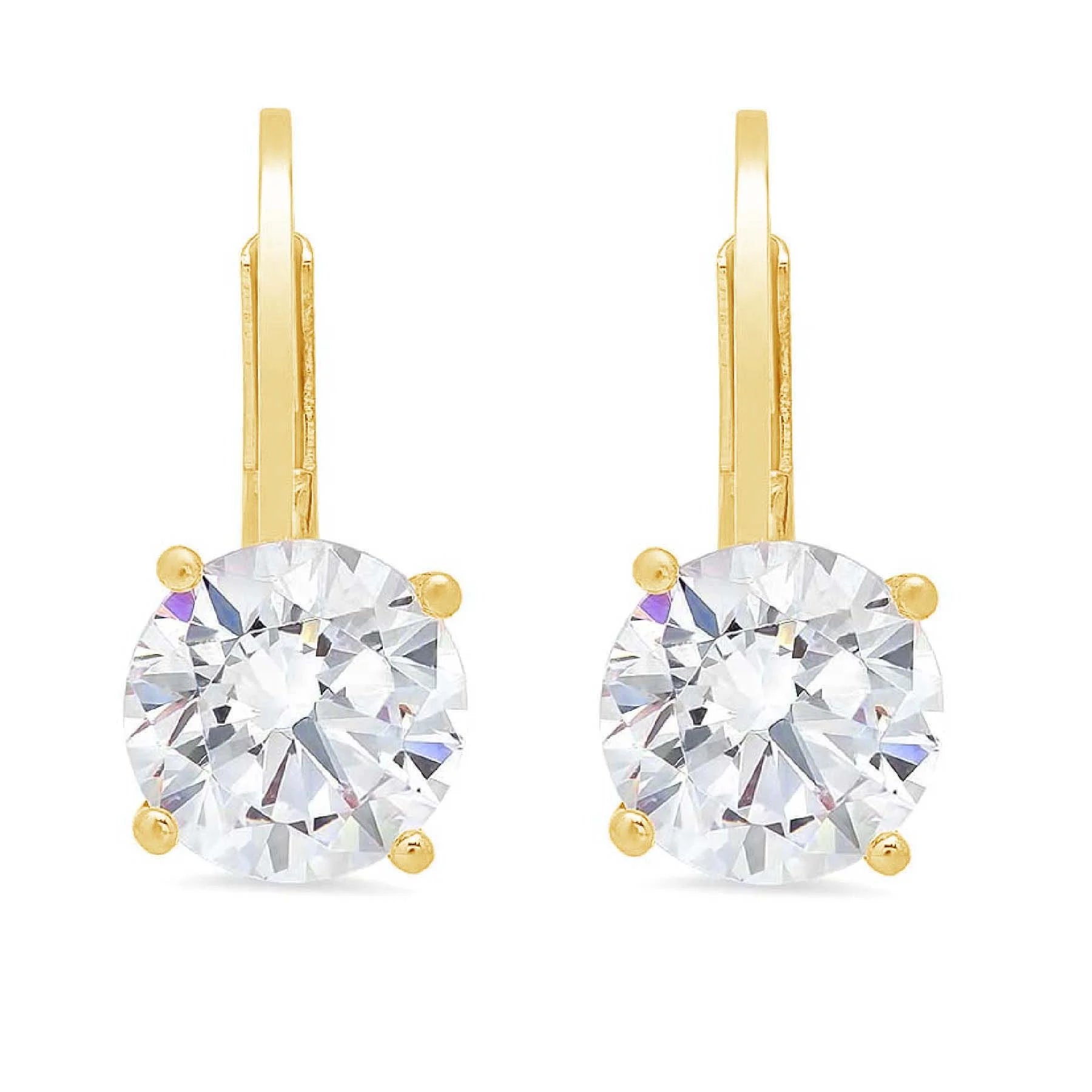 3 ct Brilliant Round Cut Drop Dangle VVS1 Genuine Blue Natural Swiss Blue Topaz Solid 18K Yellow Gold Earrings Lever Back D390