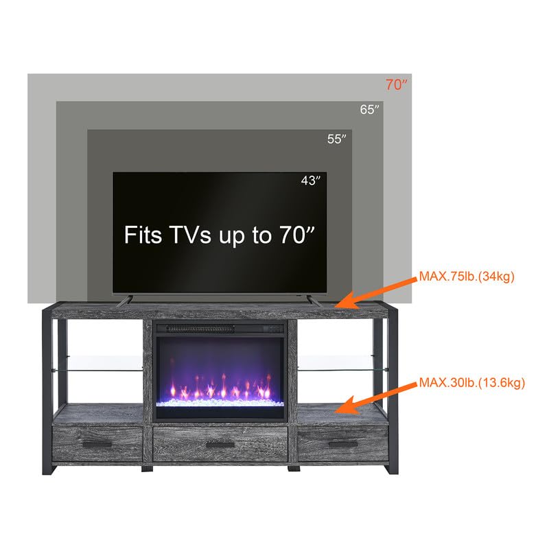 Grey TV Stand with Fireplace for TVs up to 65" M217070