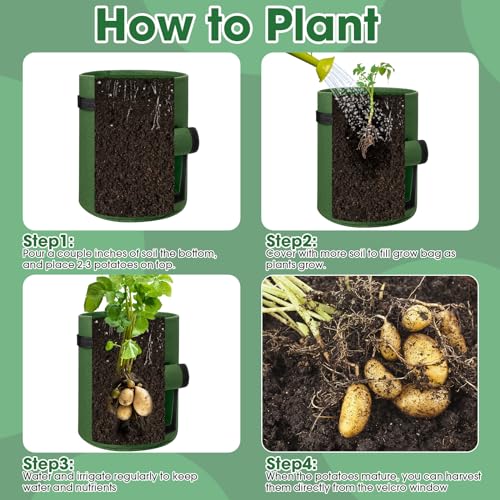 10 Pcs Thickened Nonwoven Fabric Potato Grow Bags with Flap and Handle (7 Gallon) E367