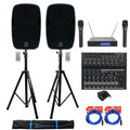 15" 1600w Active PA/DJ Speakers with Mixer, Mic, Stands, Cables, Bag Z75353