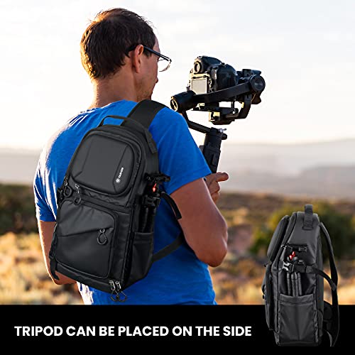 Black Waterproof Camera Sling Bag Backpack with Raincover Tripod Holder Z7746