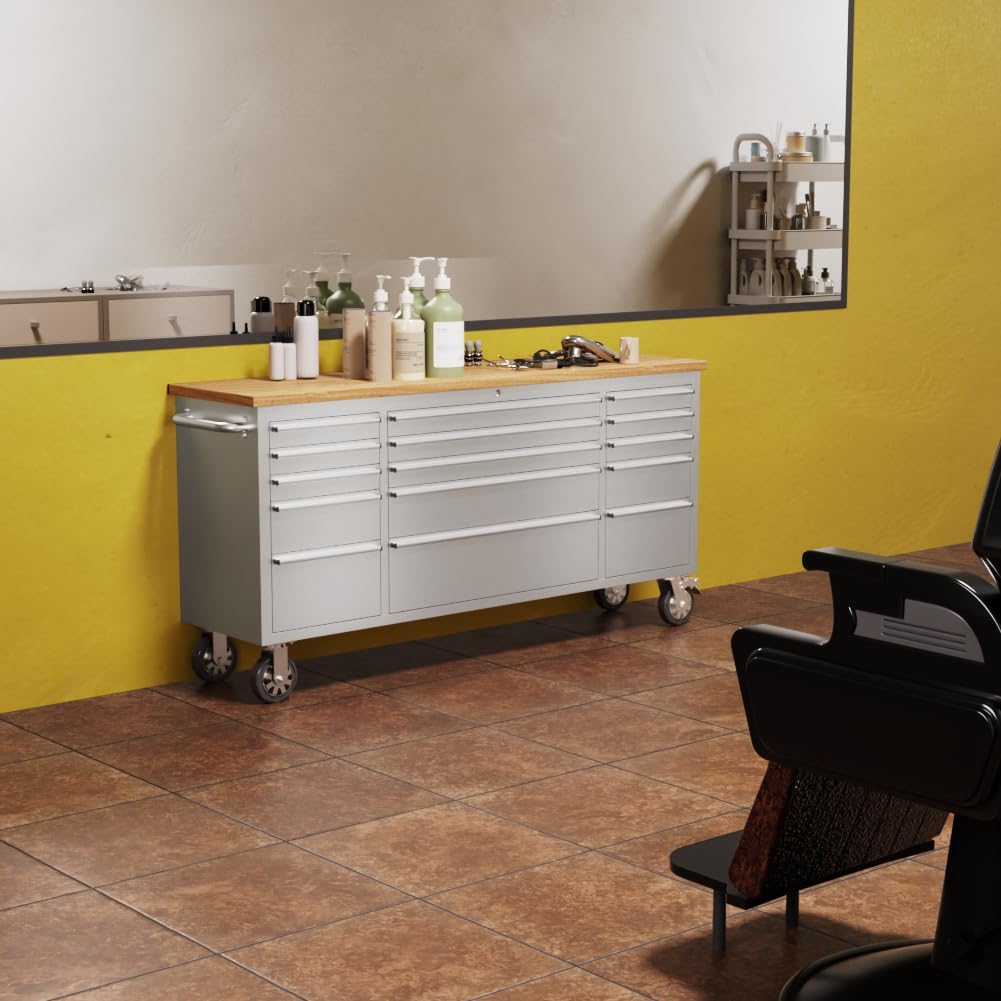 72-inch Stainless Steel Rolling Tool Chest with 15 Drawers S10647