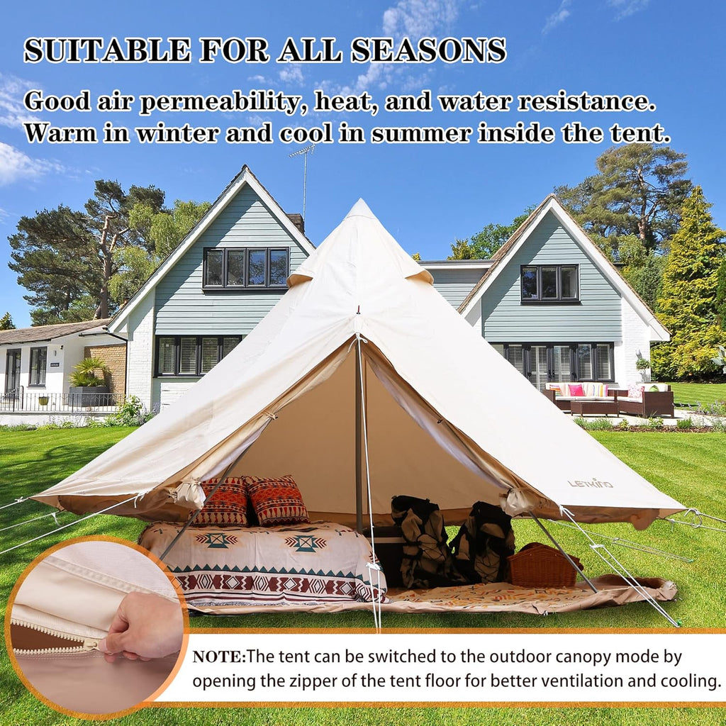 Canvas Tent with Stove Jack, 4 Season Waterproof Cotton Bell Tent B109749