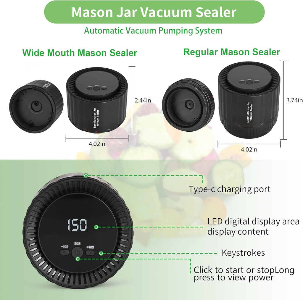 Electric Mason Jar Vacuum Sealer Kit for Wide Mouth and Regular Mouth Jar G414706