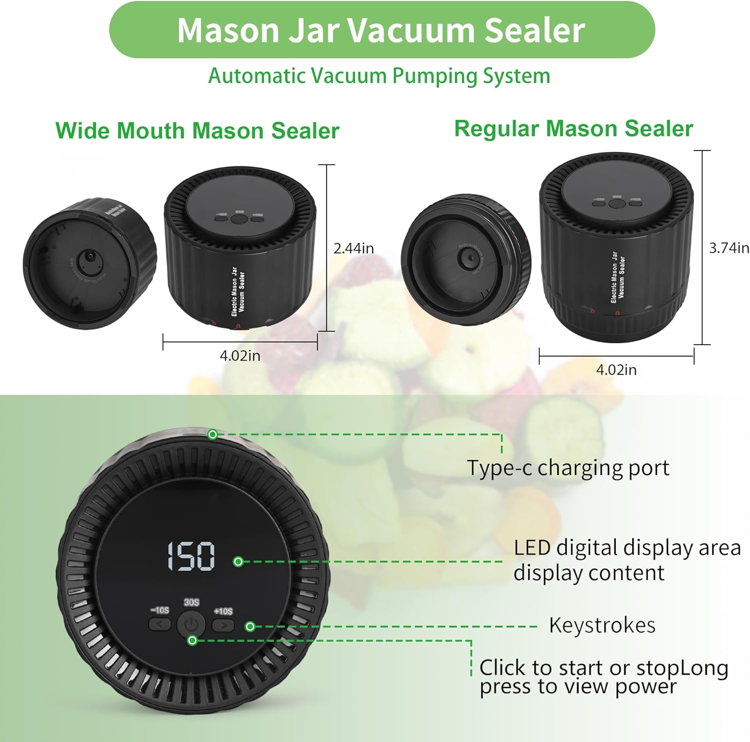 Electric Mason Jar Vacuum Sealer Kit for Wide Mouth and Regular Mouth Jar G414706
